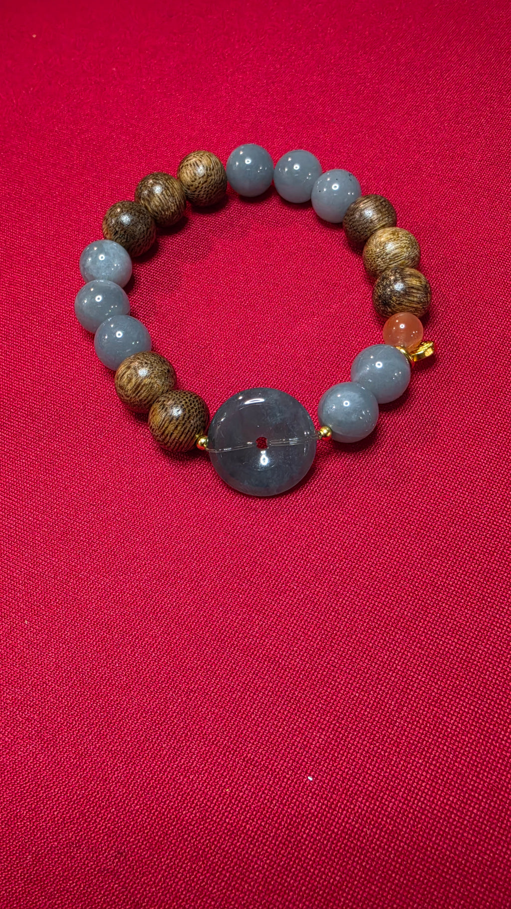Blue Water Jade Sandalwood Statement Bracelet