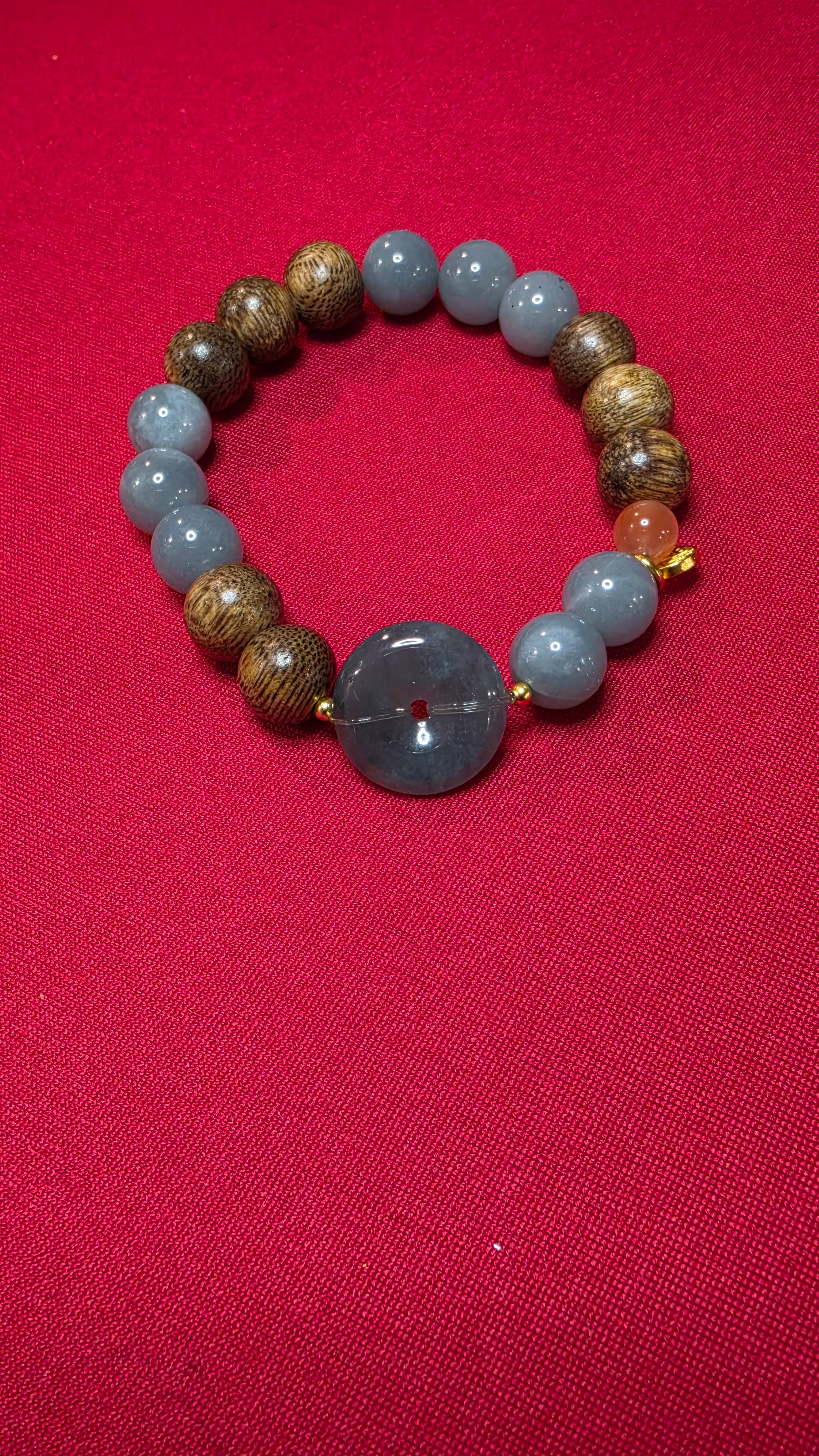 Blue Water Jade Sandalwood Statement Bracelet