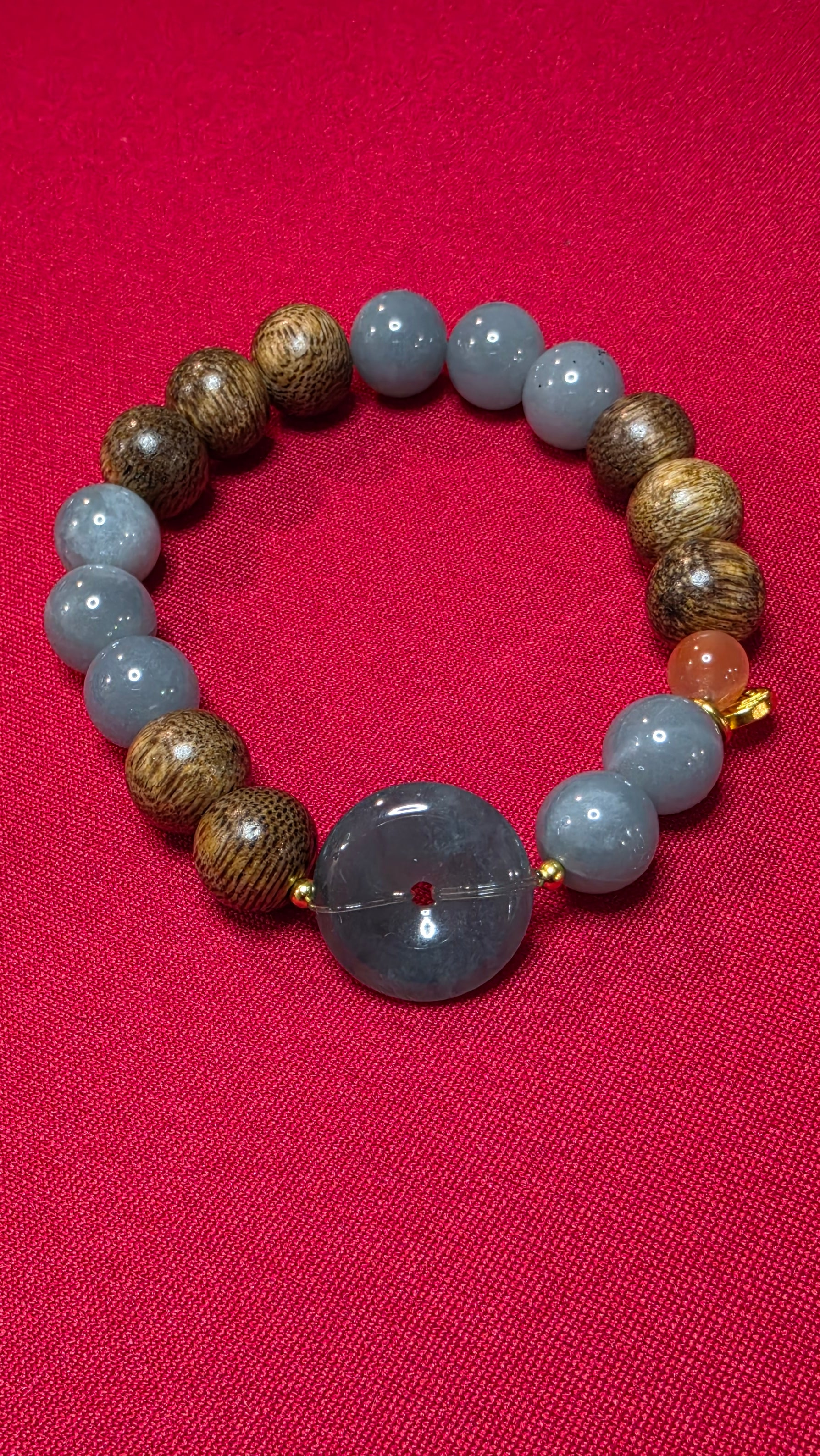 Blue Water Jade Sandalwood Statement Bracelet