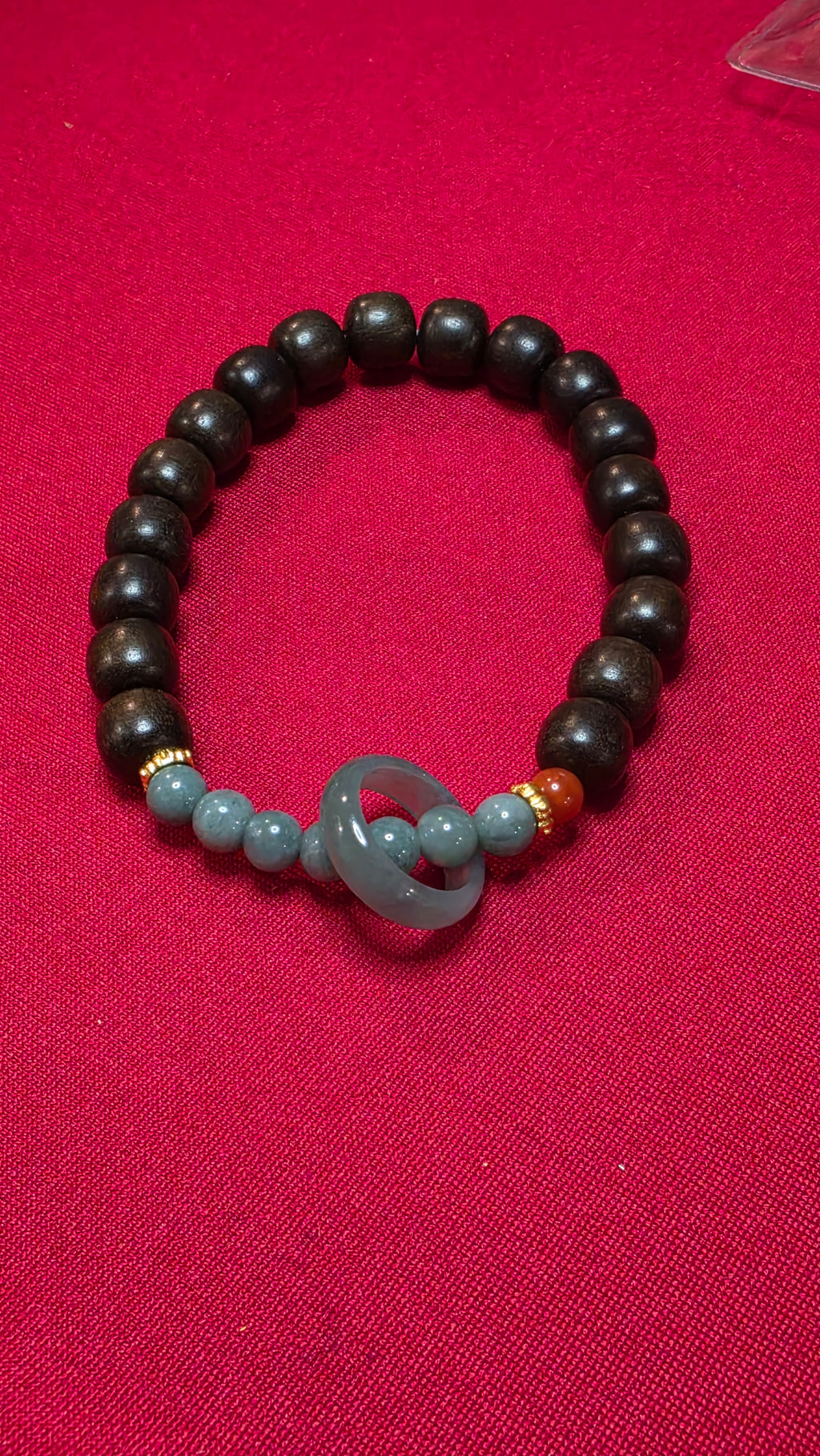 Blue Water Jade & Sandalwood Donut Bracelet