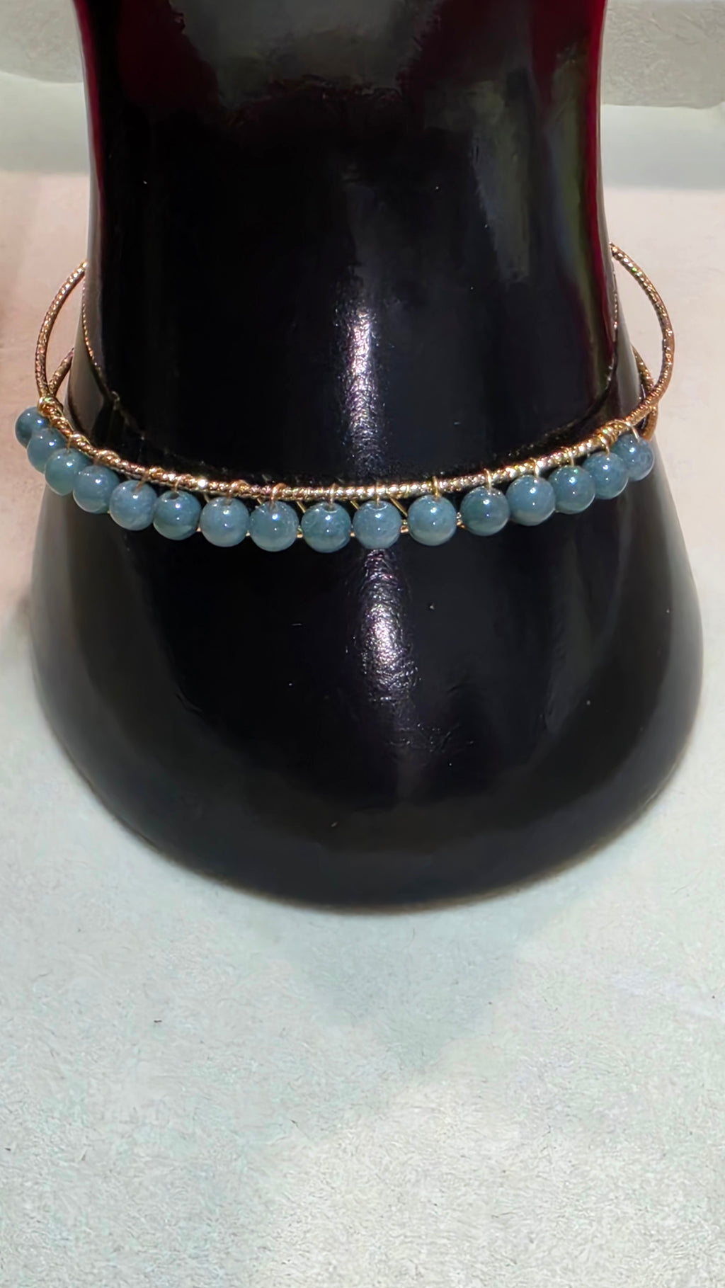 Blue Water Jade Gold-Tone Open Bangle Bracelet
