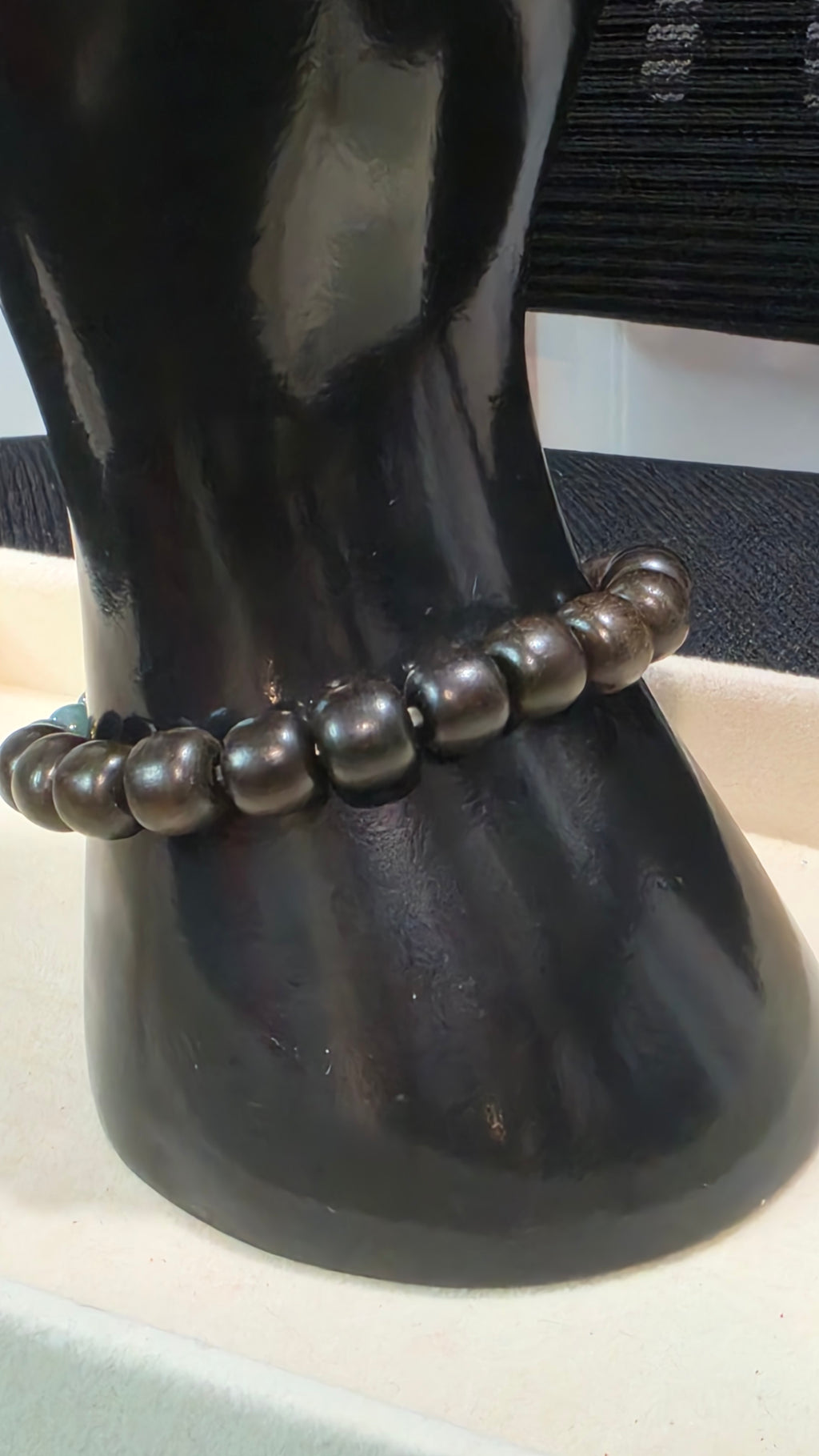 Blue Water Jade & Sandalwood Donut Bracelet