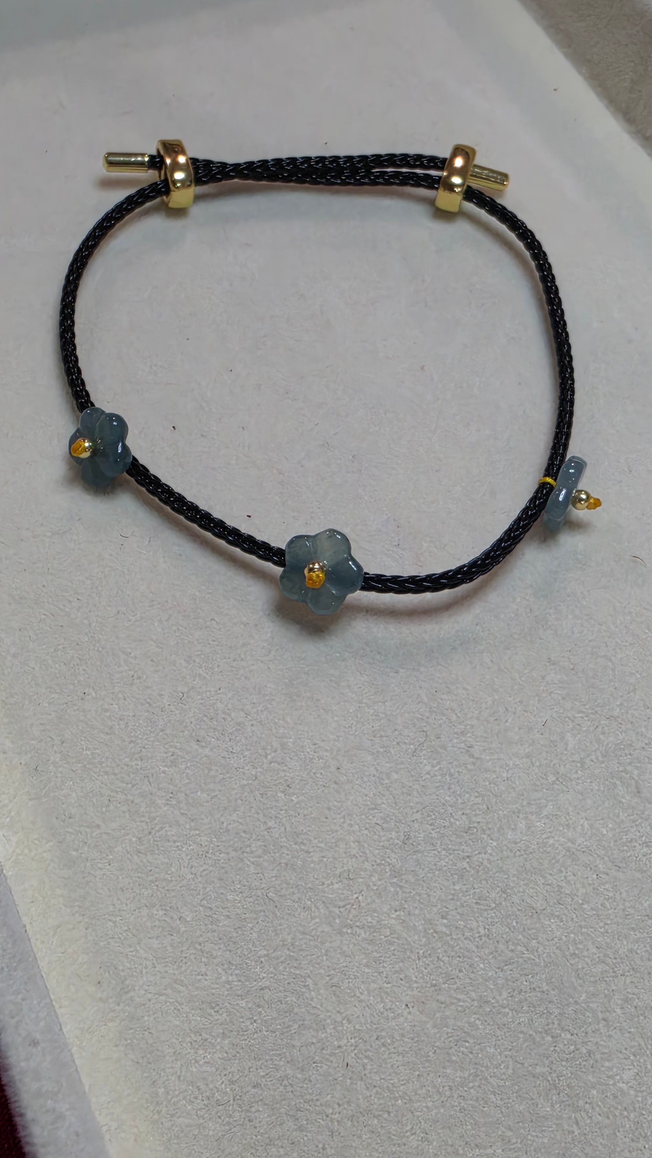 Blue Water Jade Flower Adjustable Bracelet