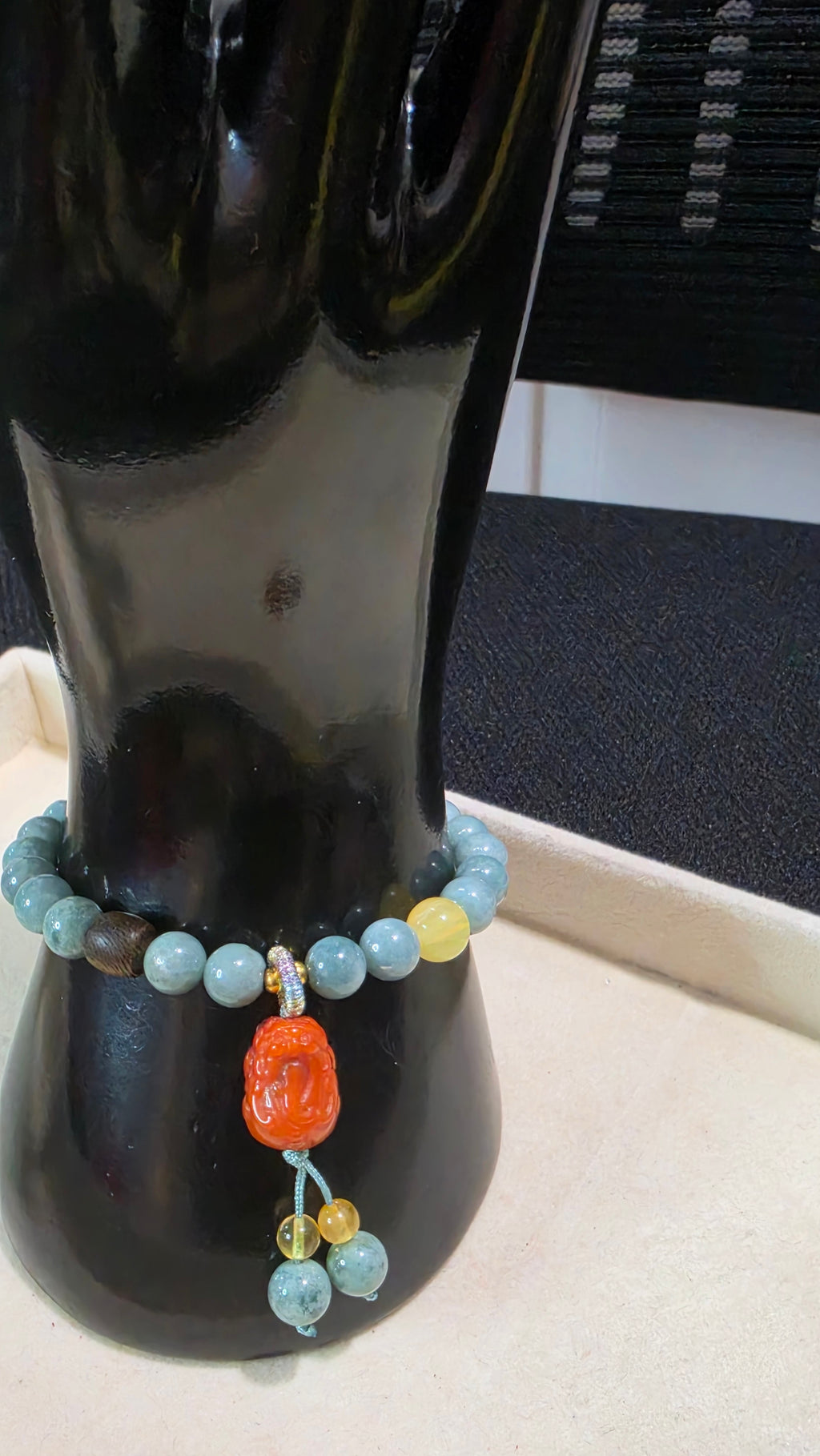 Blue Water Jade & Red Jasper Pixiu Bracelet
