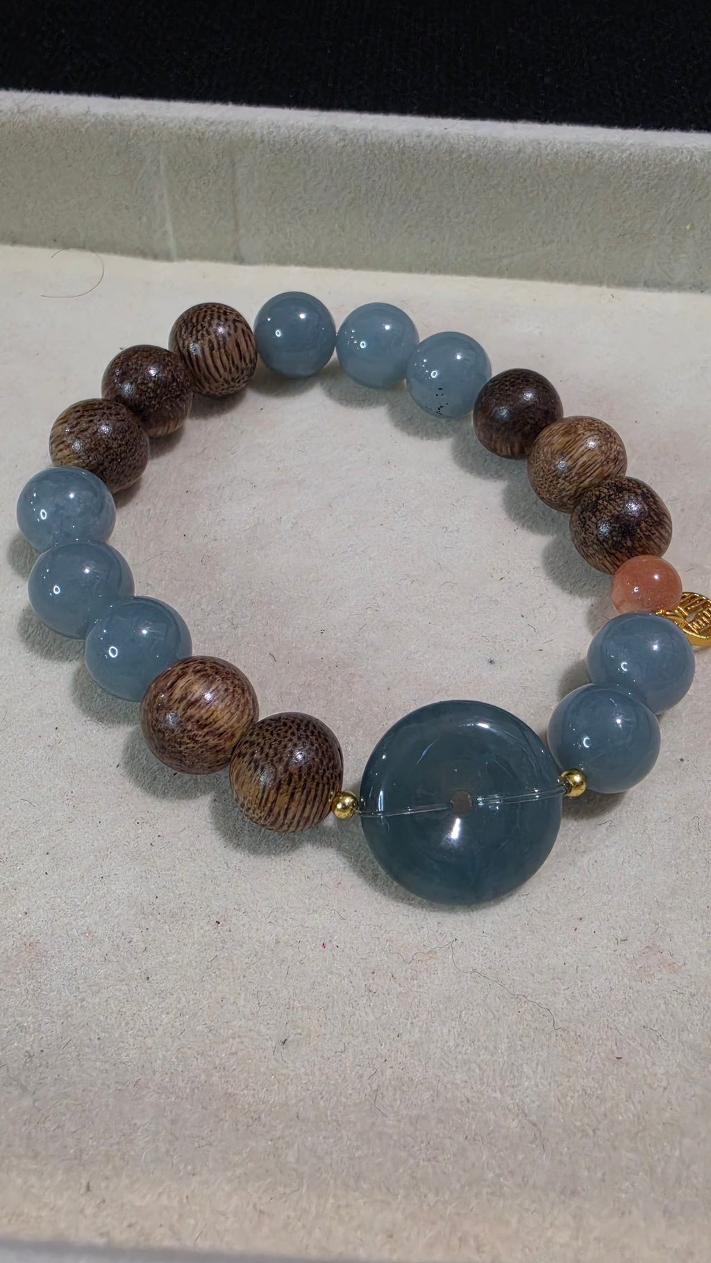 Blue Water Jade Sandalwood Statement Bracelet
