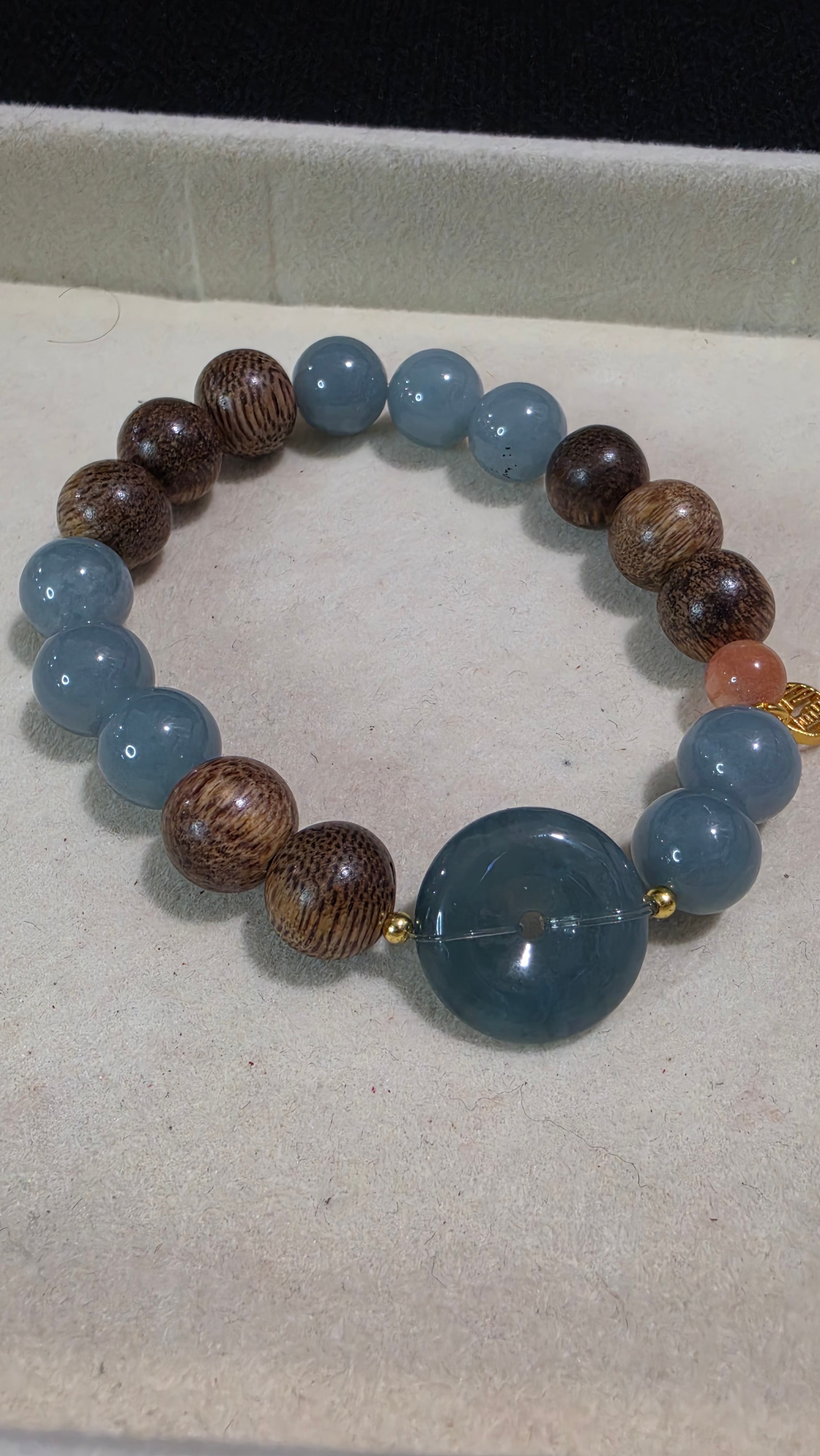 Blue Water Jade Sandalwood Statement Bracelet