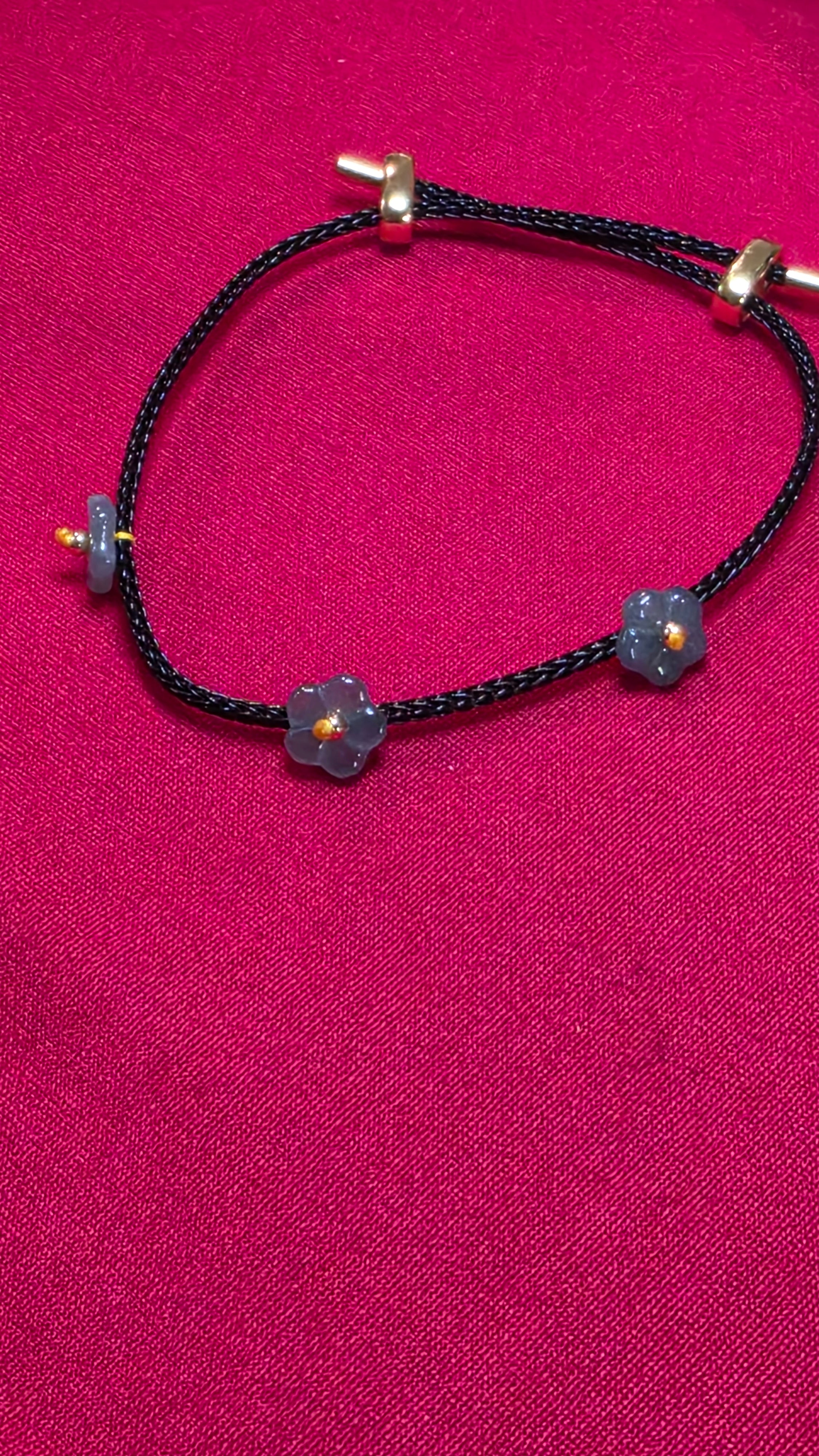 Blue Water Jade Flower Adjustable Bracelet